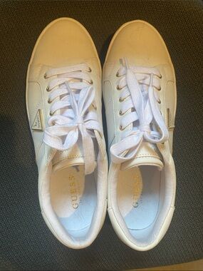 Guess White Sneakers with Gold Accents